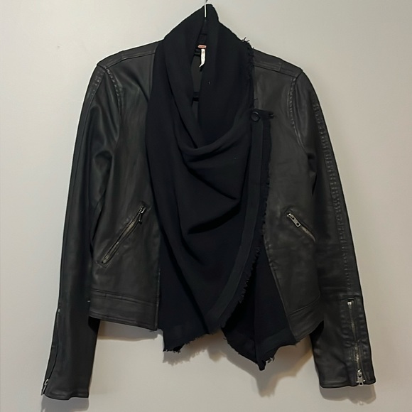 Free People Jackets & Blazers - Free People | Moto biker vegan leather look jacket w/sweater closure women’s 8